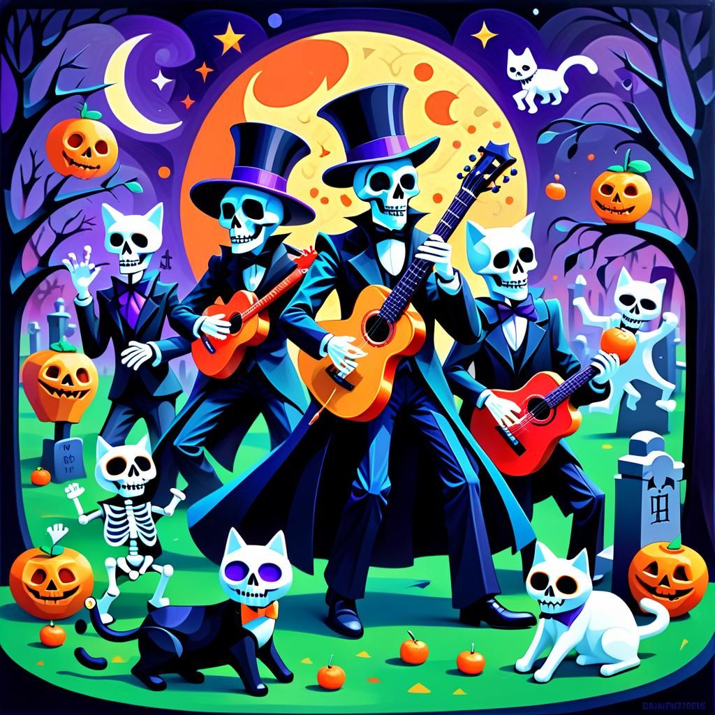 Cubist Ghosts Dance in Orange Moonlight