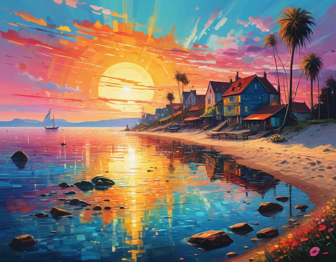 Ethereal Sunset Beach: A Surreal Masterpiece