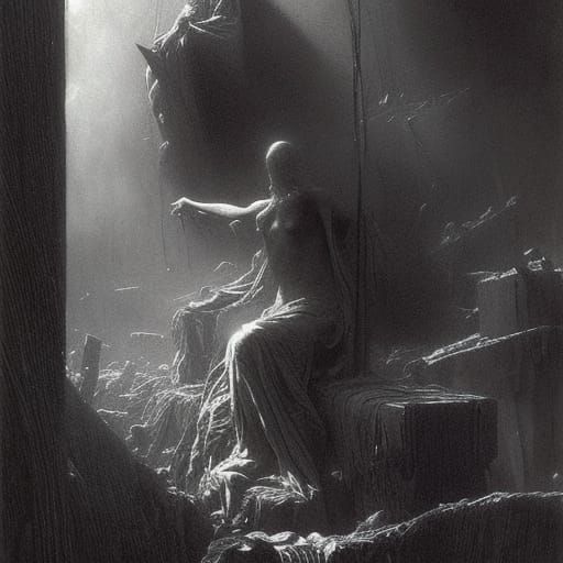 Heavy Chains in Horror Engraving Style