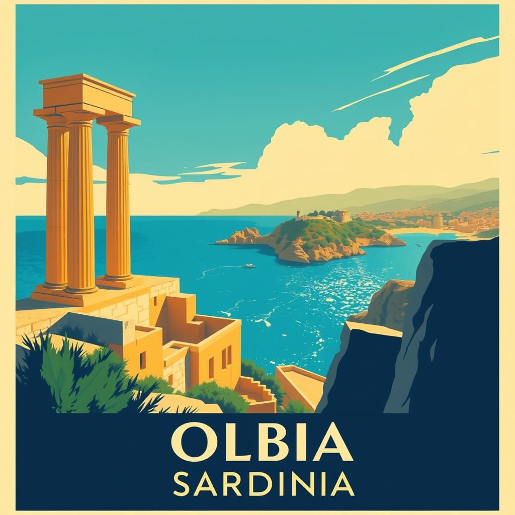 Vintage Travel Poster of Olbia, Sardinia