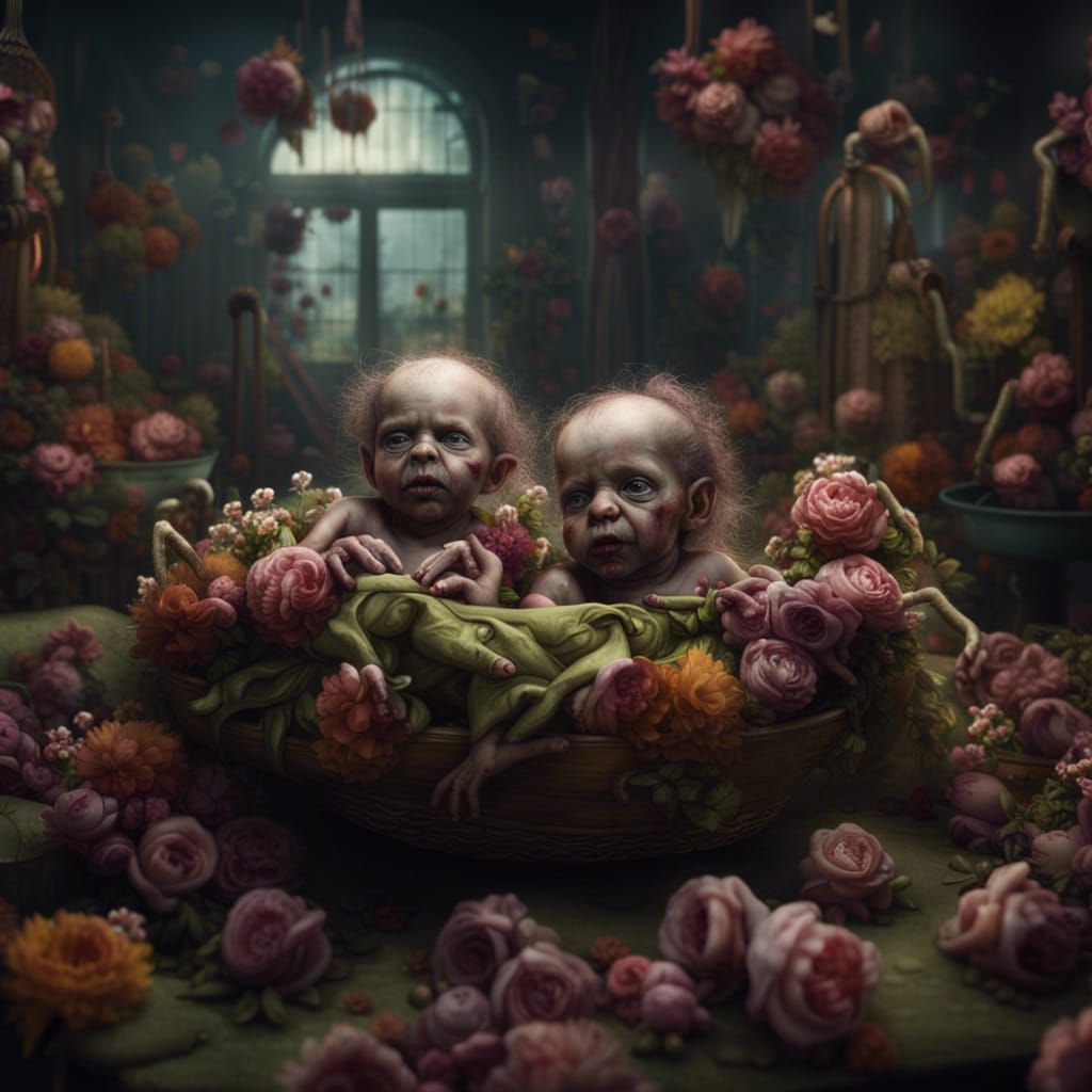 Zombie Babies in Flower Cradles: Digital Matte Painting