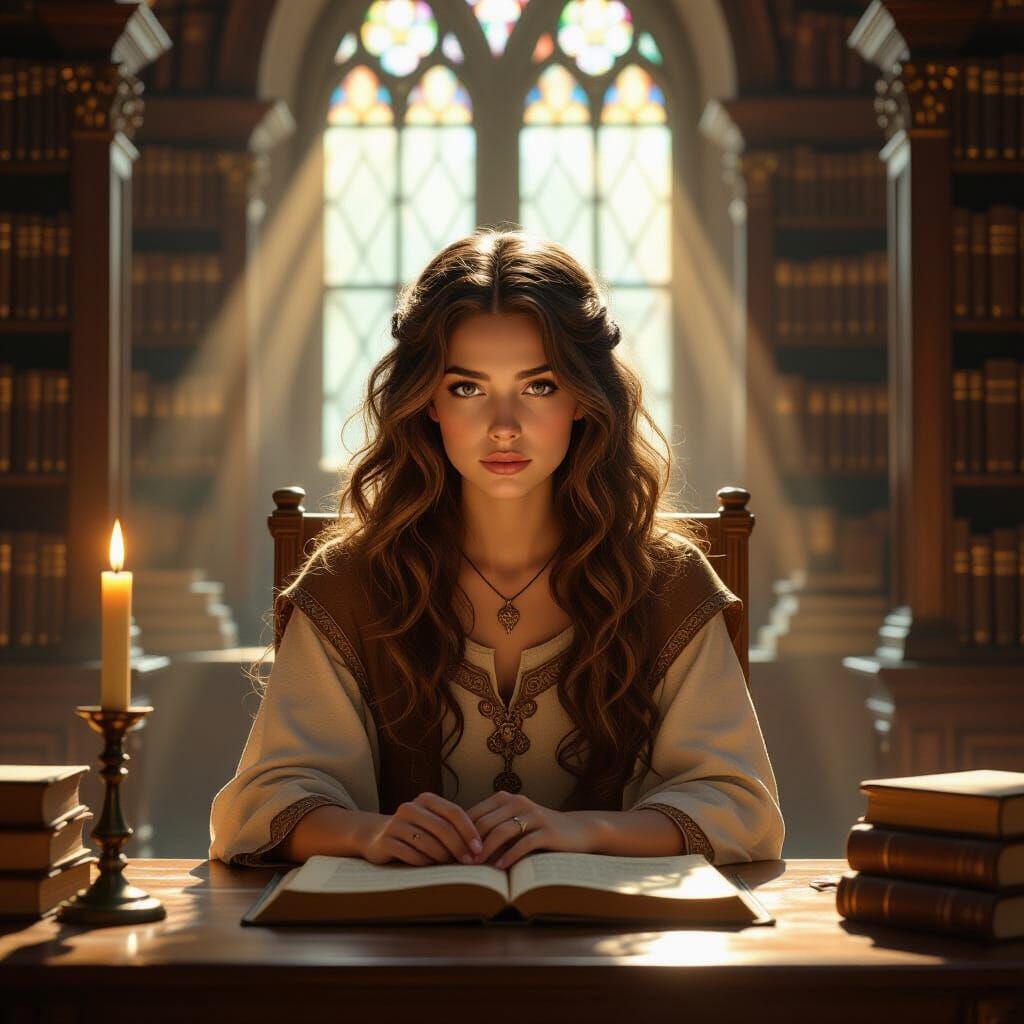 Monastery Library Study in Atmospheric Lighting