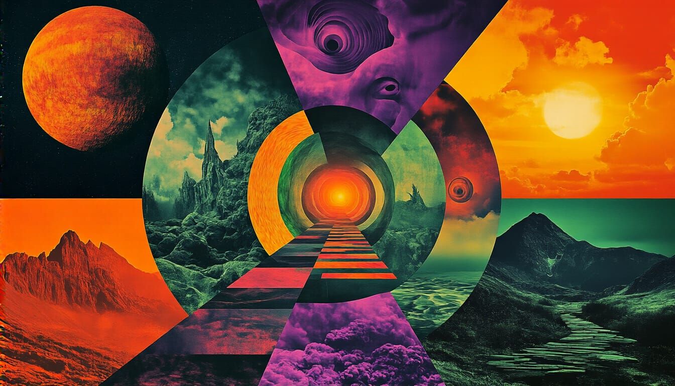 Abstract Surreal Collage of Wonder with Dramatic Lighting