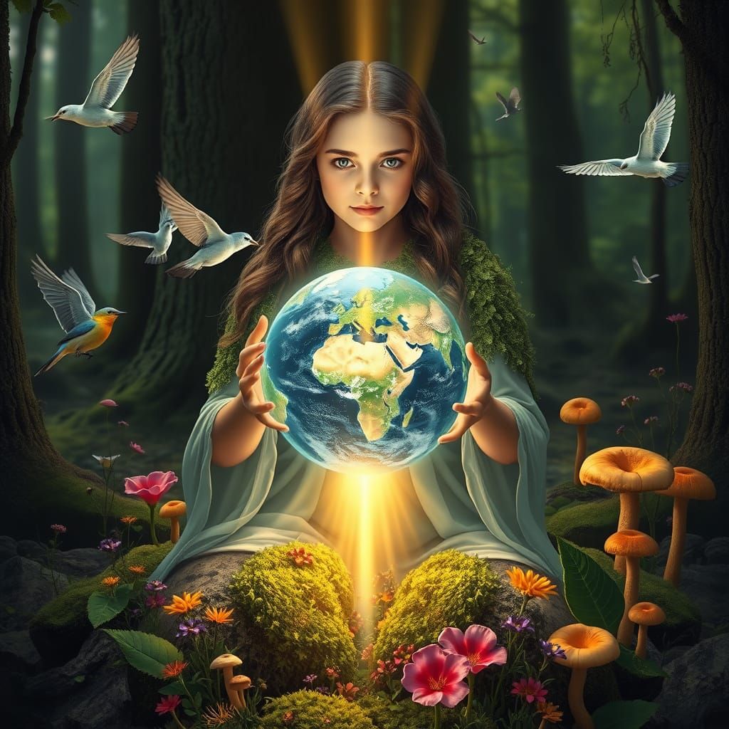 Goddess Holding Earth, Art Nouveau Style