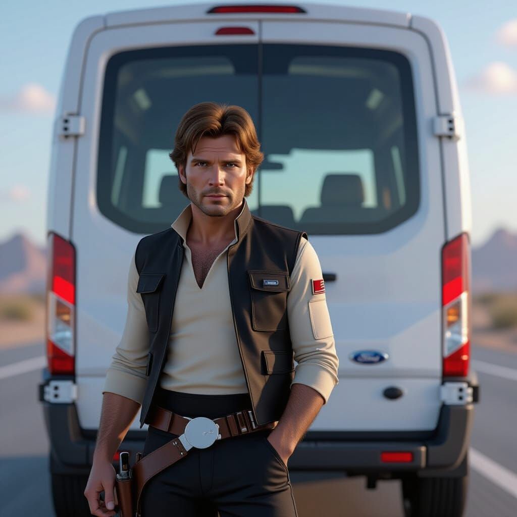 Han Solo in White Van: Detailed CGI Portrait
