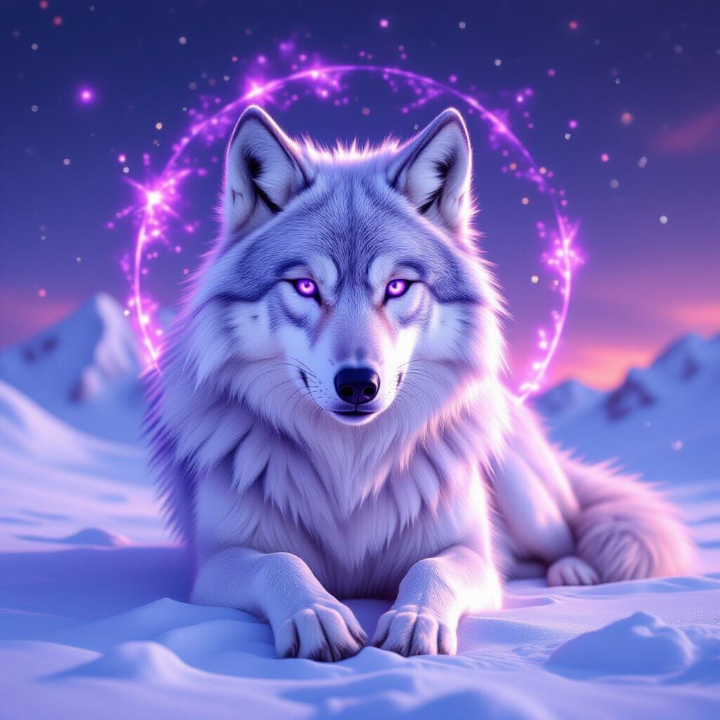 Purple Cosmic Wolf in Dreamy Digital Art Style