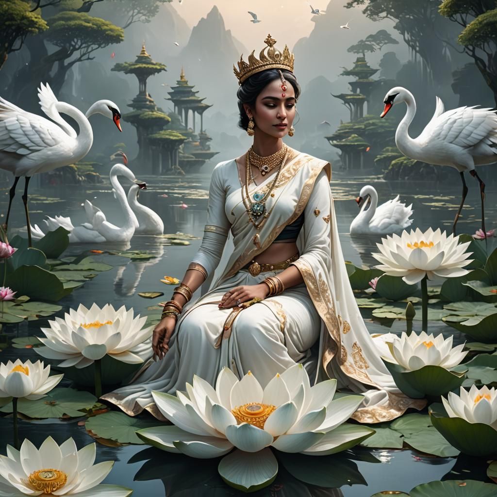 Goddess on Lotus in Detailed Matte Painting