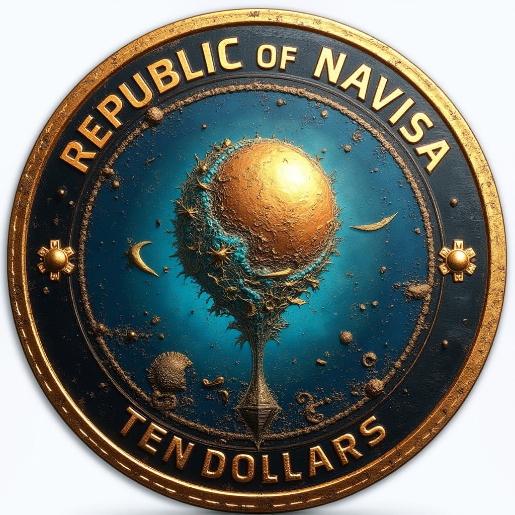 Republic of Navisa Coin in Detailed Matte Painting Style