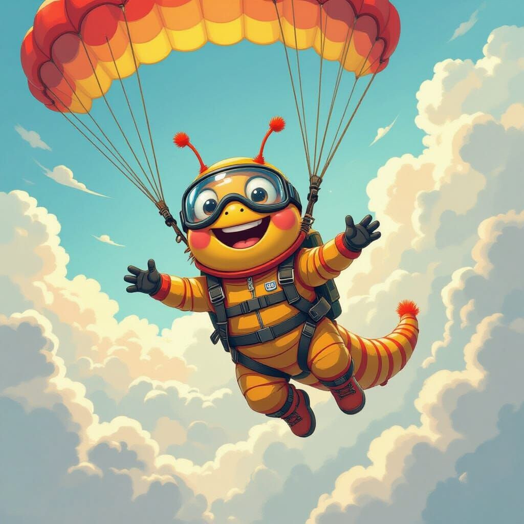 Caterpillar Skydiving Adventure in Dreamy Style