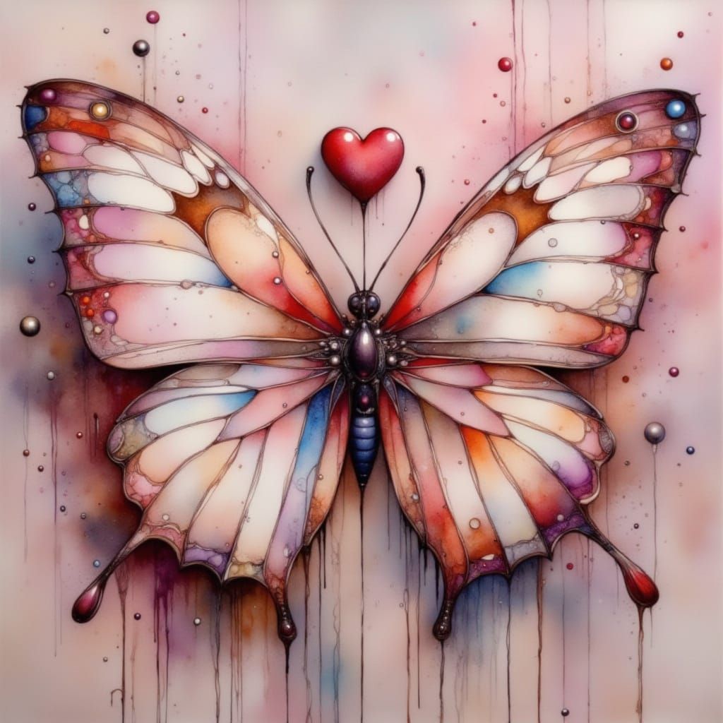 Abstract Urbanpunk Butterflies and Hearts
