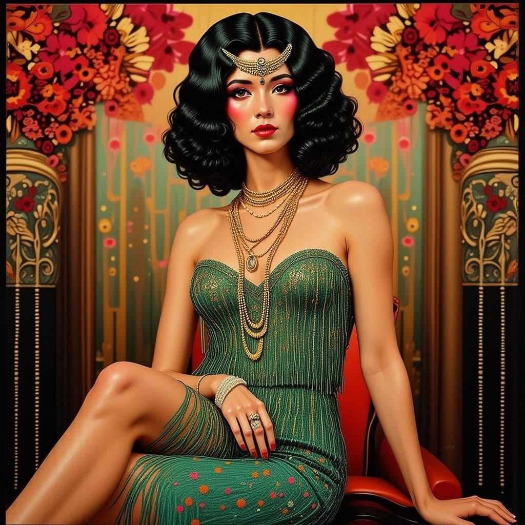 Flapper in Art Deco Style with Beaded Dress