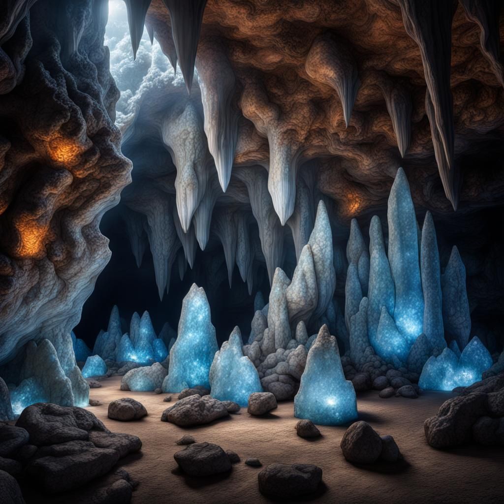 Luminous Cavern with Sparkling Geodes: Hyperrealistic Image