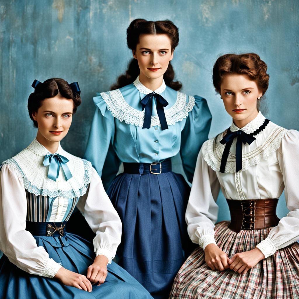 Fashionable Women in Colorful Blouses and Skirts