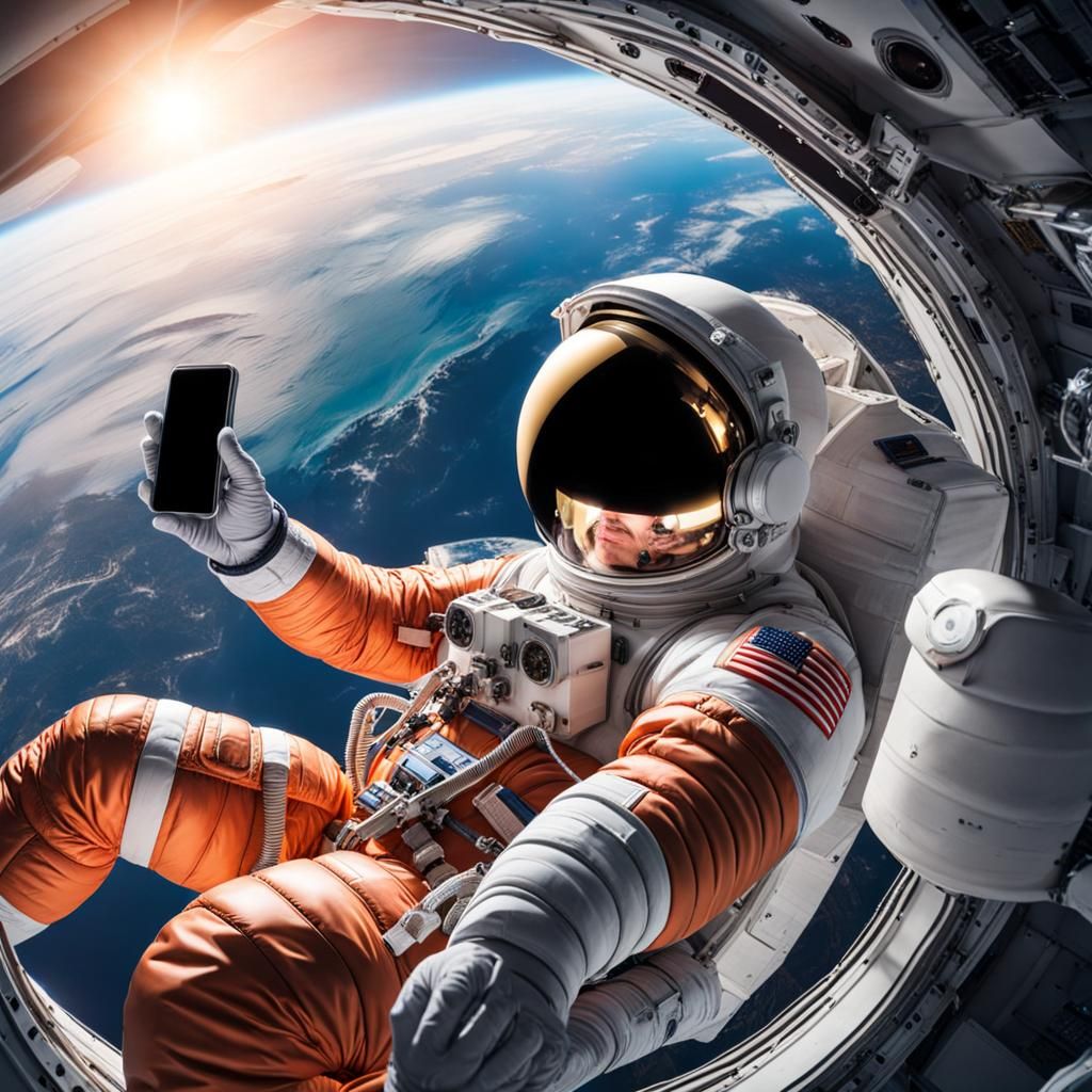 Astronaut Selfie in Space from Spaceship
