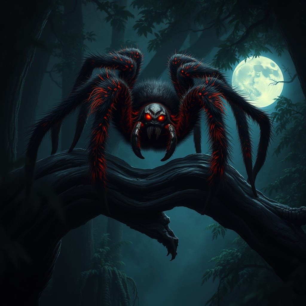 Menacing Tarantula Strikes in Eerie Forest
