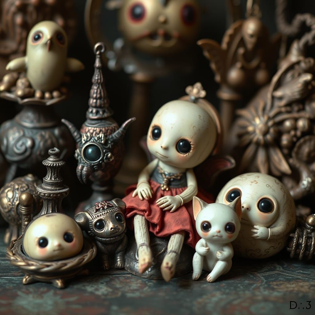 Eerie Antique Trinkets in a Dark Fantasy Style