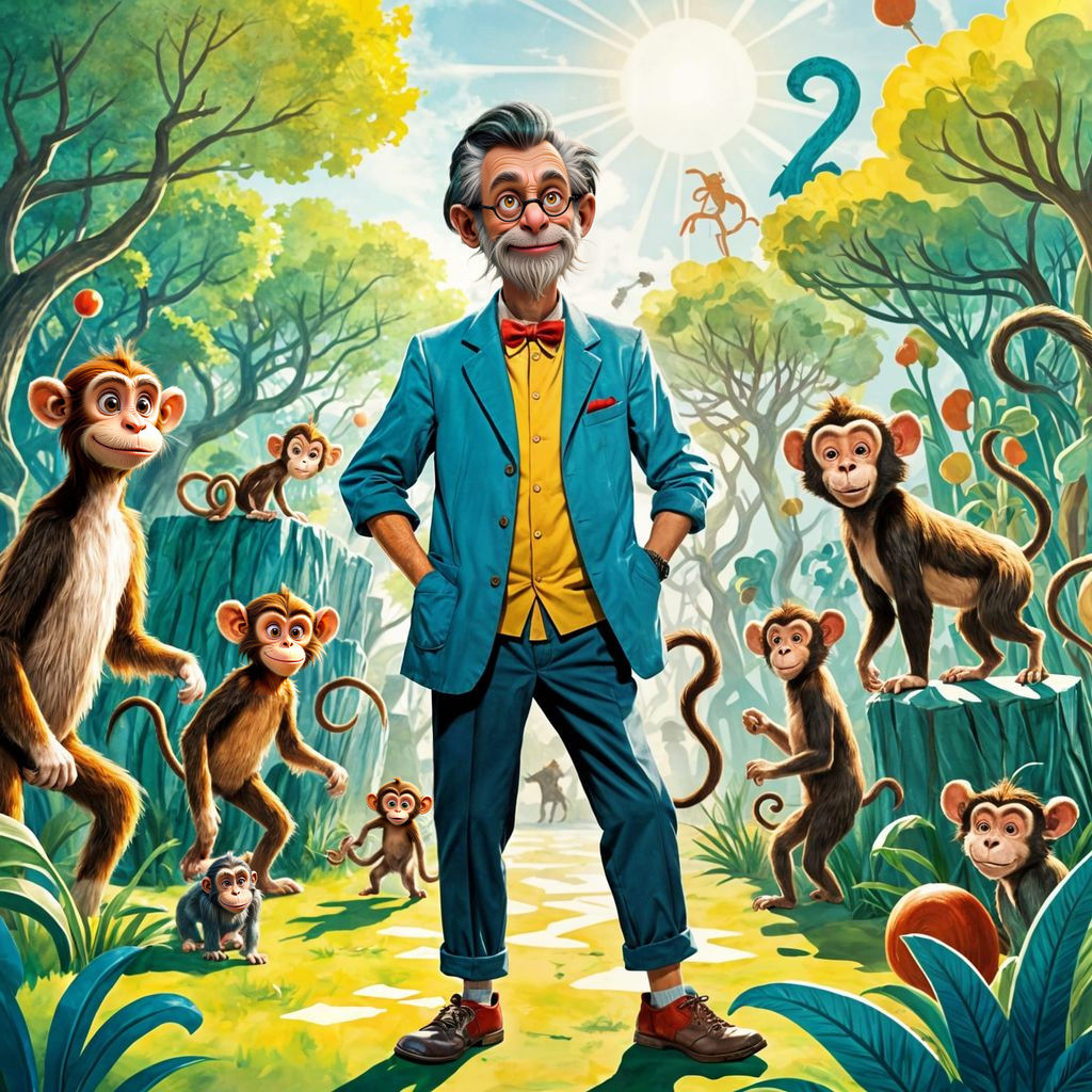 Dr Seuss Standing in Front of a Whimsical Zoo with Mischievo...