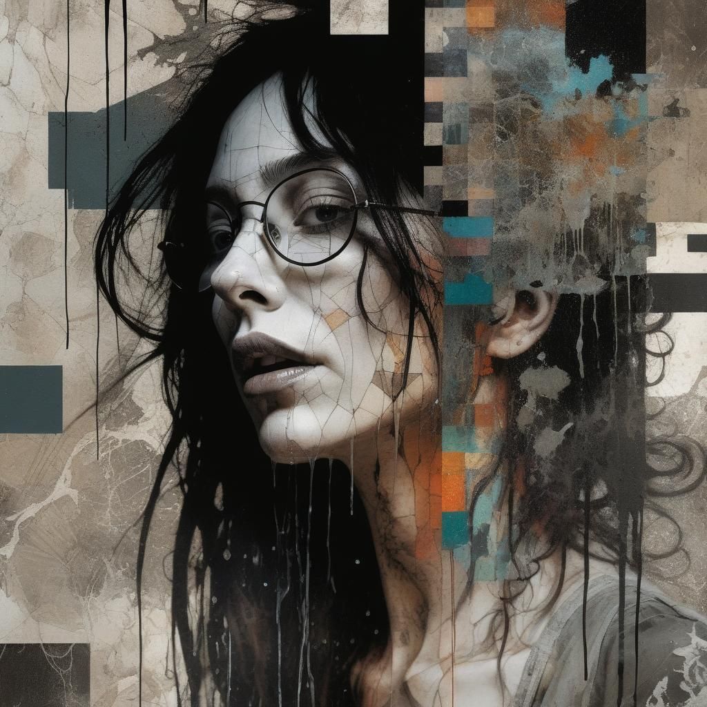 Surreal Woman Portrait in Mixed Media Style