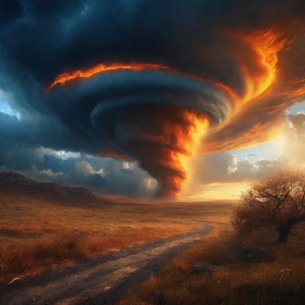 Mystical Tornado in Stormy Landscape, Digital Matte Painting