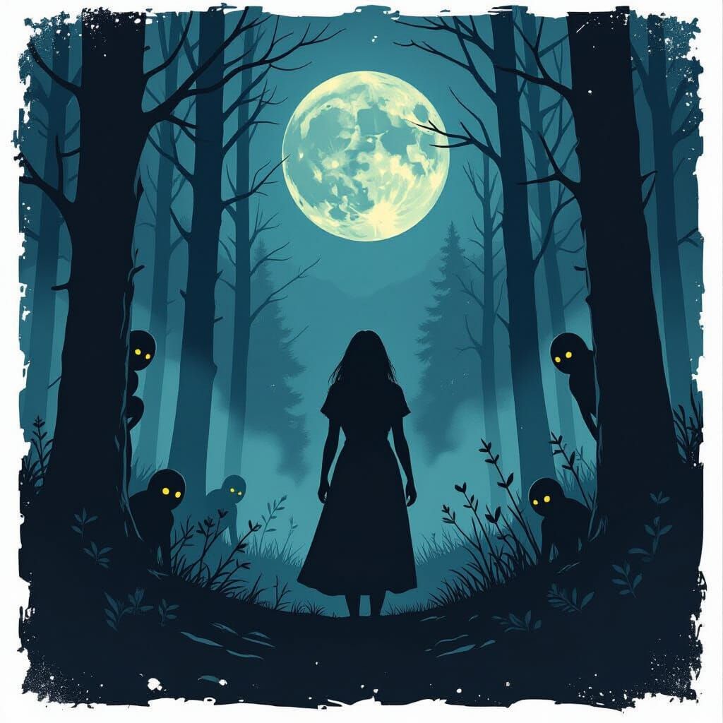 Eerie Moonlight Shadows with Forest Creatures