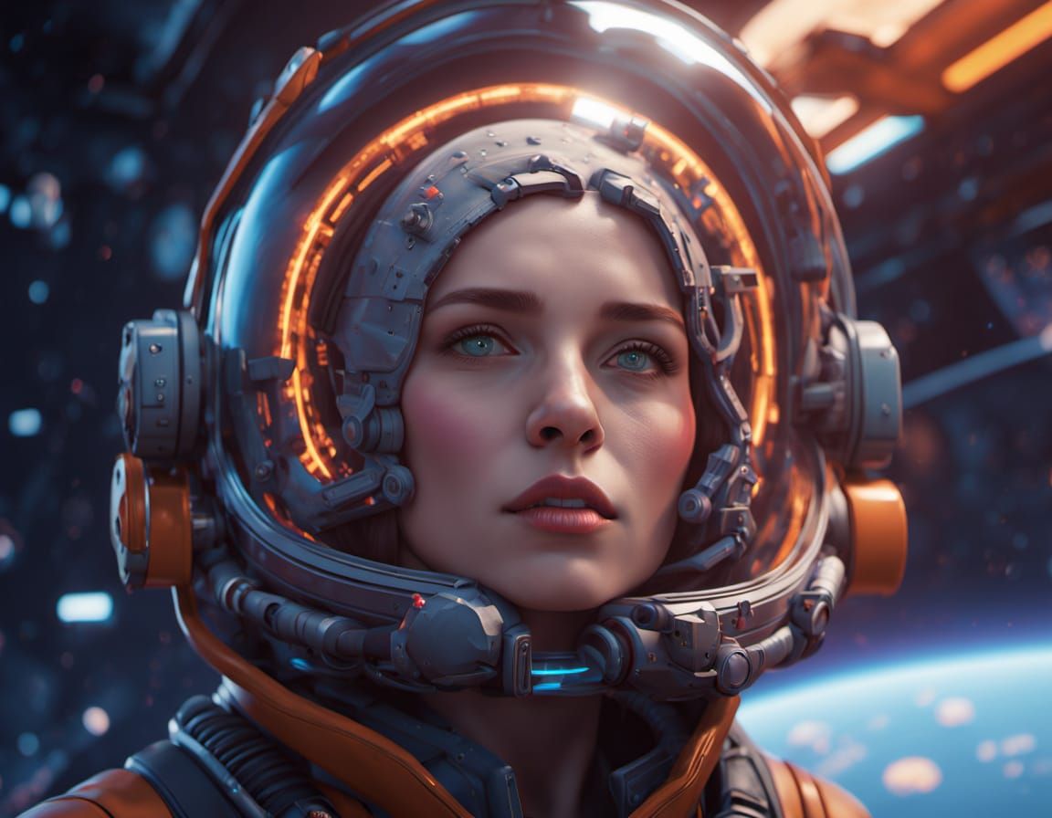 Android Pilot Approaching Novae in Sci-Fi Cockpit