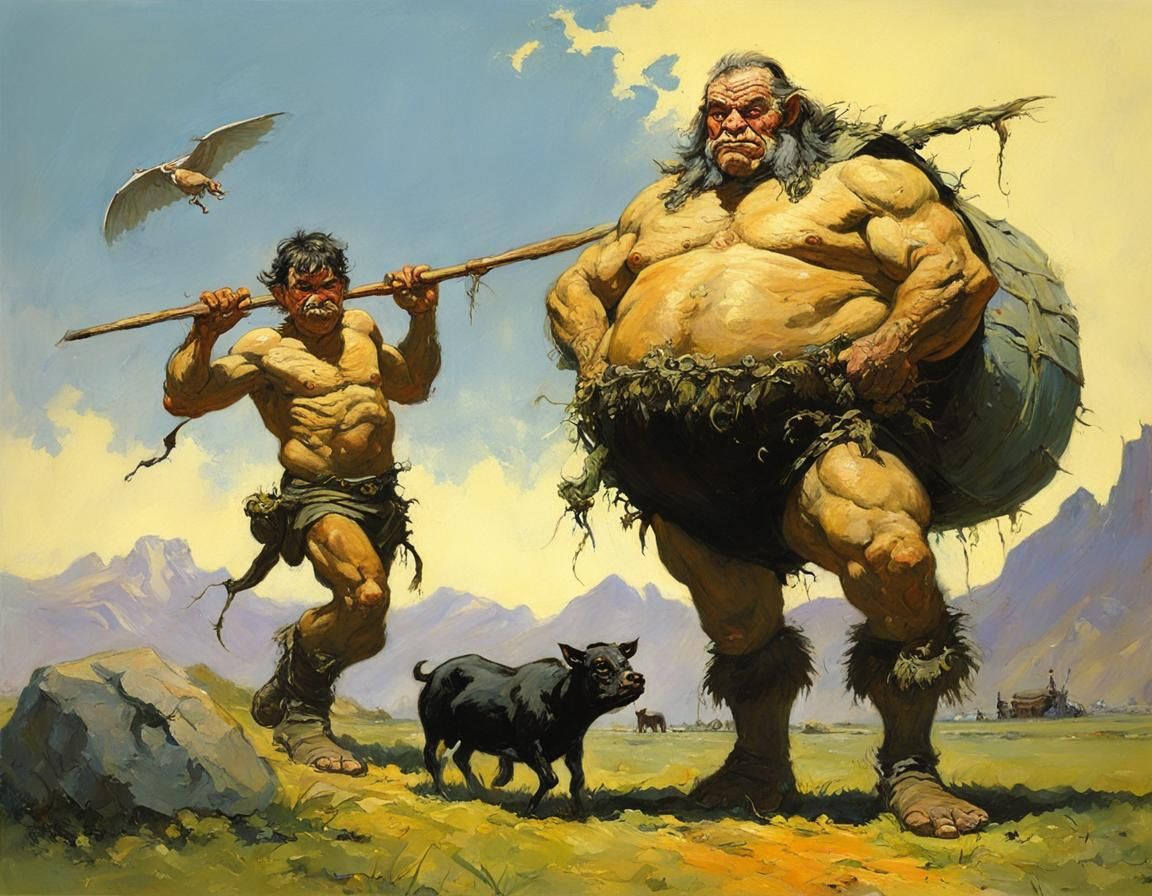 Farmer Hobbit Oil Painting in Frazetta Style