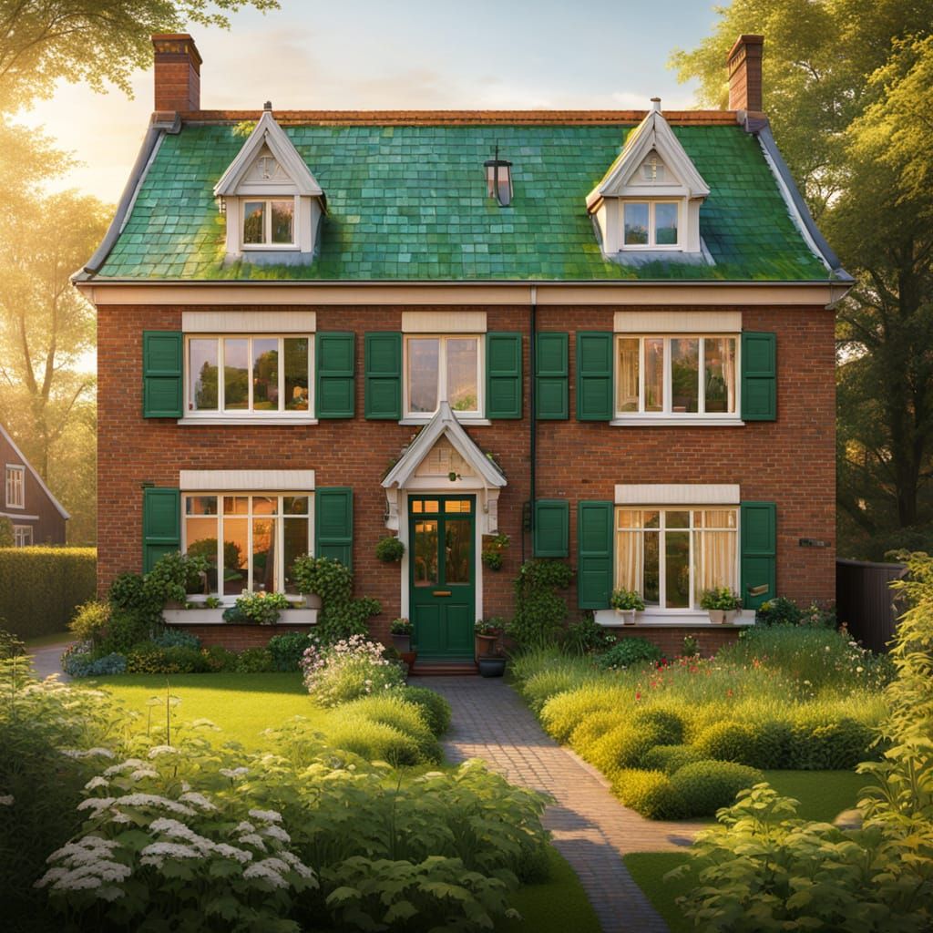 Traditional Dutch Home in Warm Golden Light