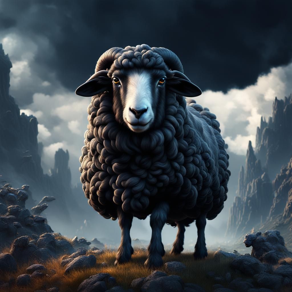 Fantastical Black Sheep Made of Dark Clouds