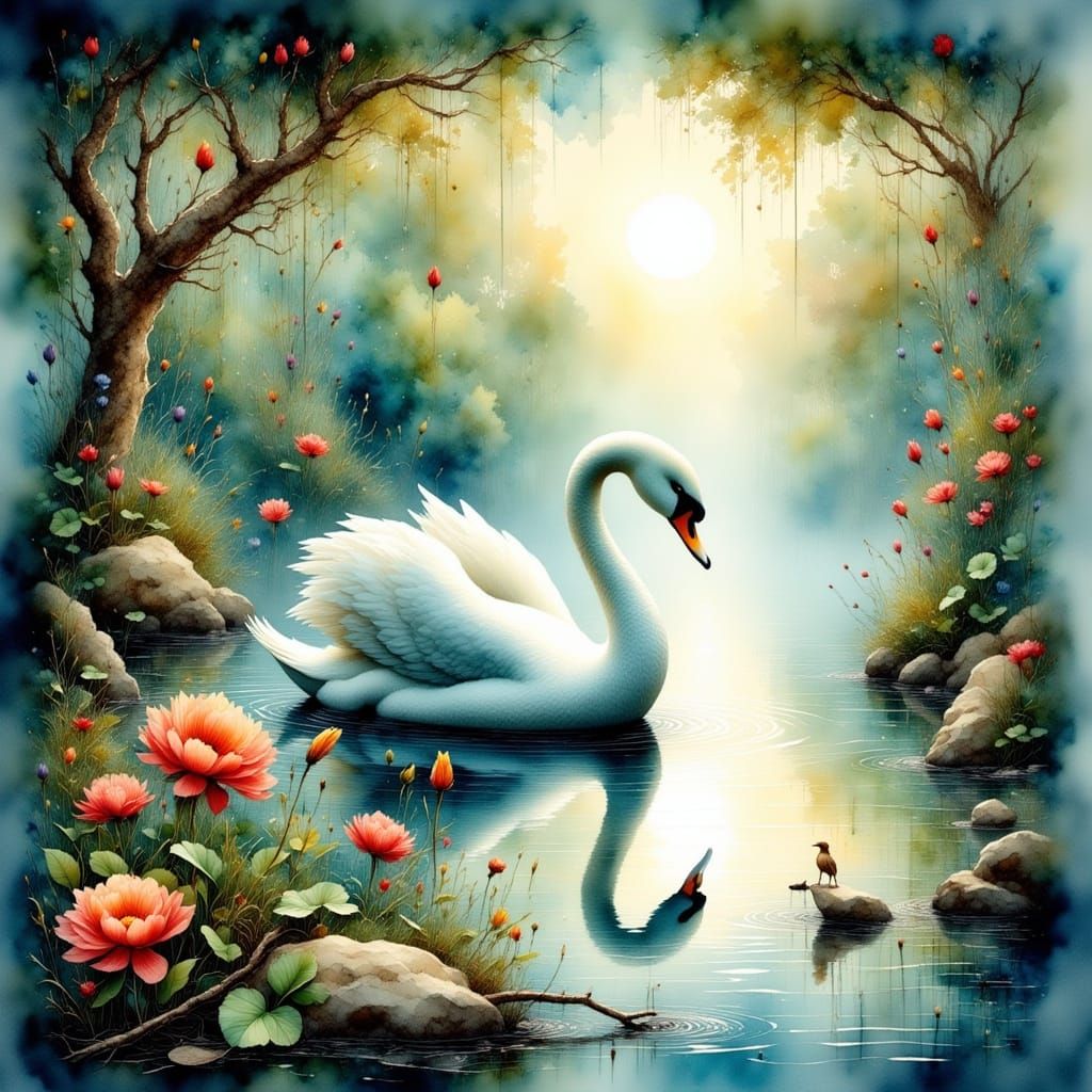 Mystical Swan in Ethereal Watercolor