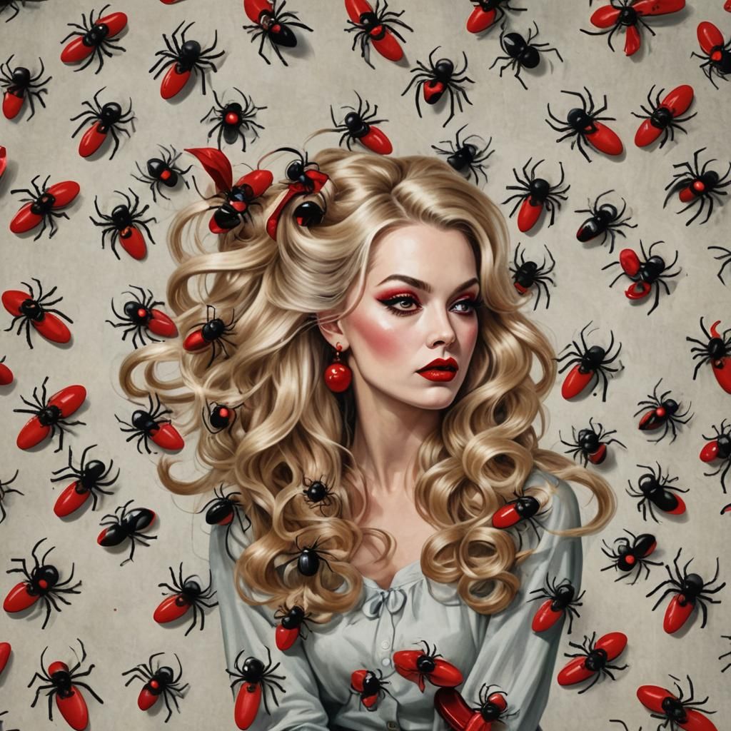 Surreal Spider Woman with Red Shoes