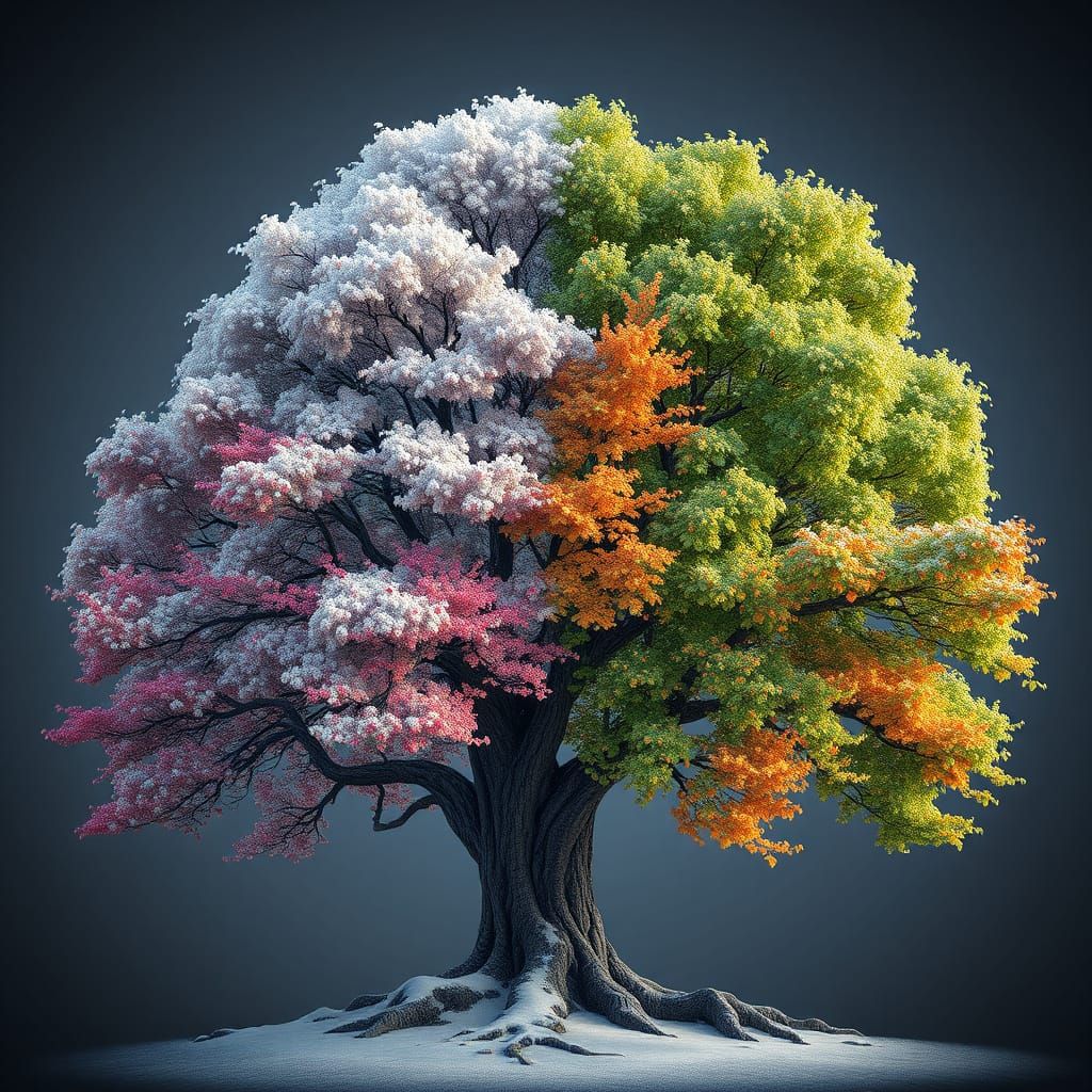 Fantastical Tree with Four Seasons in Harmony