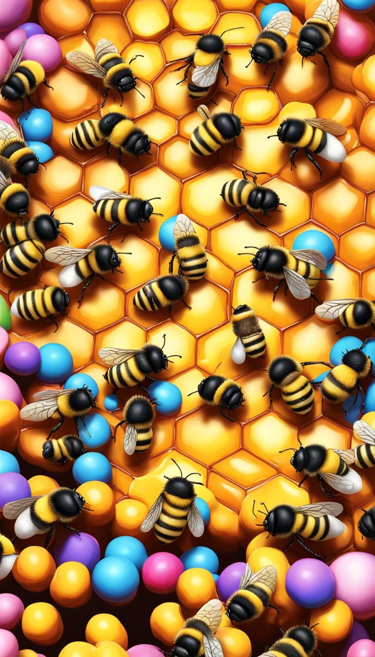 Bumble Bees in Honey Hive: Candy Art Style