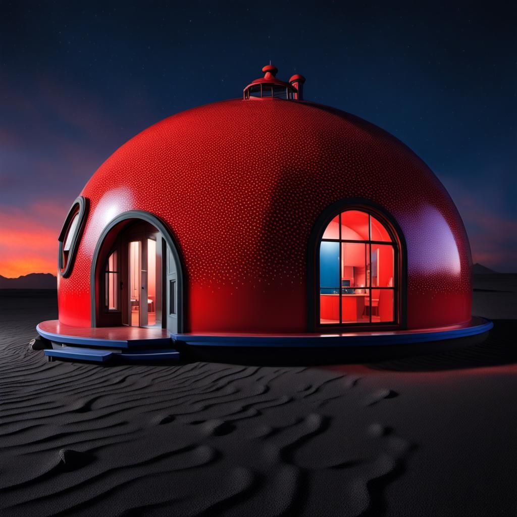 Dome House on Black Sand Planet in Fantastical Style