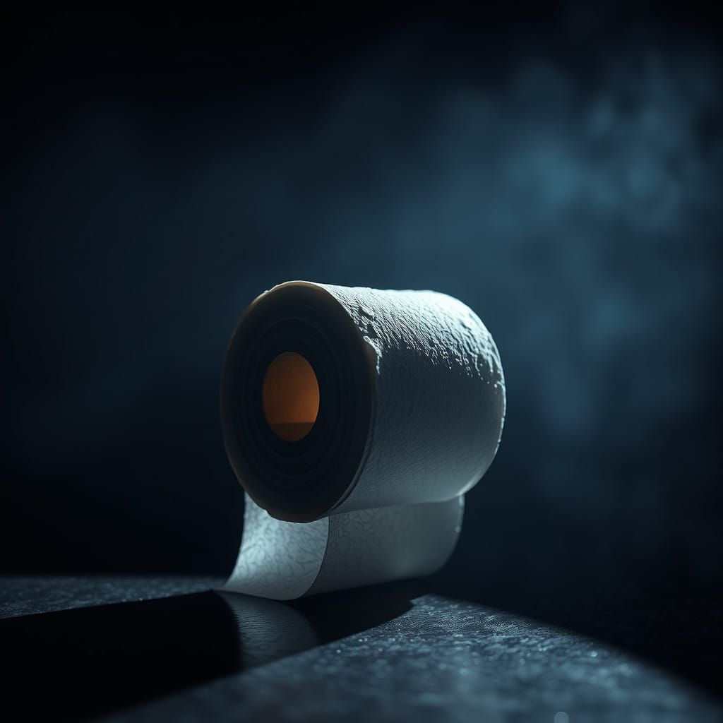 Roll of Toilet Paper in Moody, High-Contrast Lighting