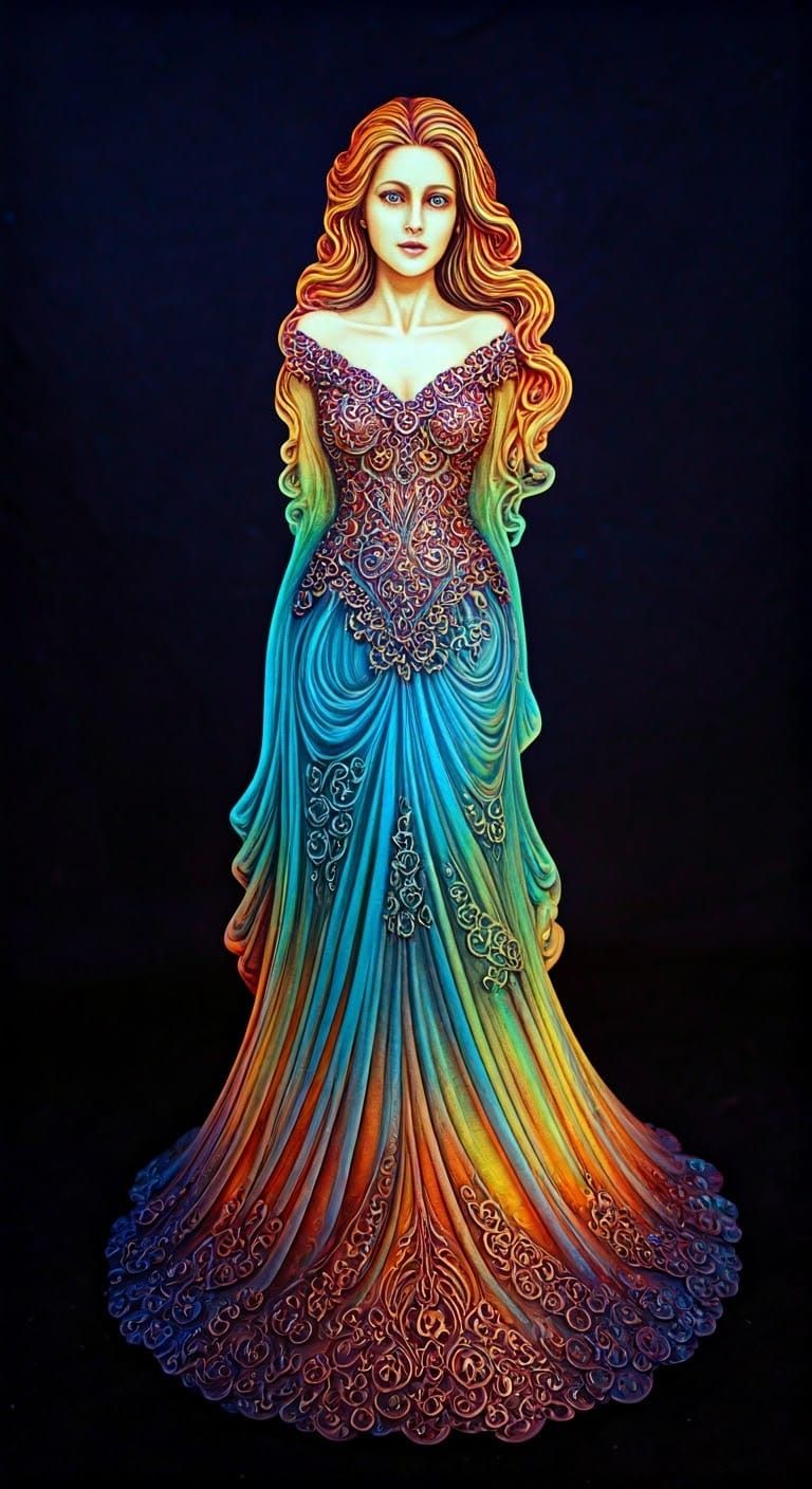 Luminous Rainbow Ghost Woman in Resin Gown