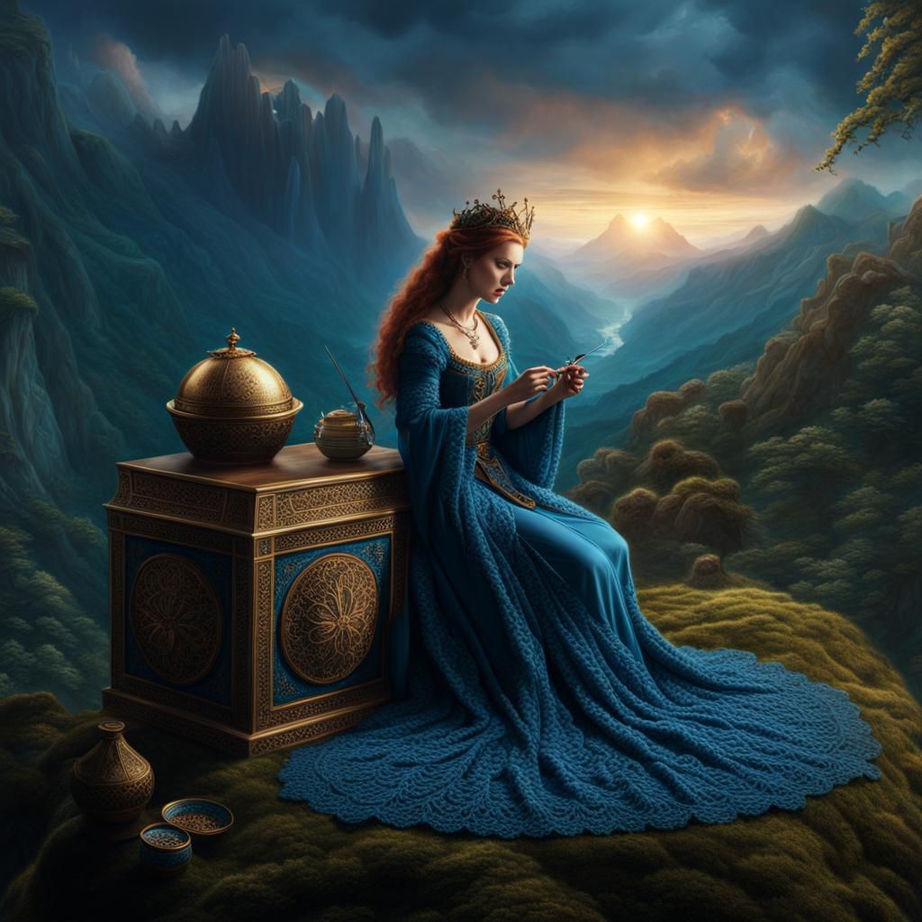 Princess Ariadne Crocheting: Digital Matte Painting