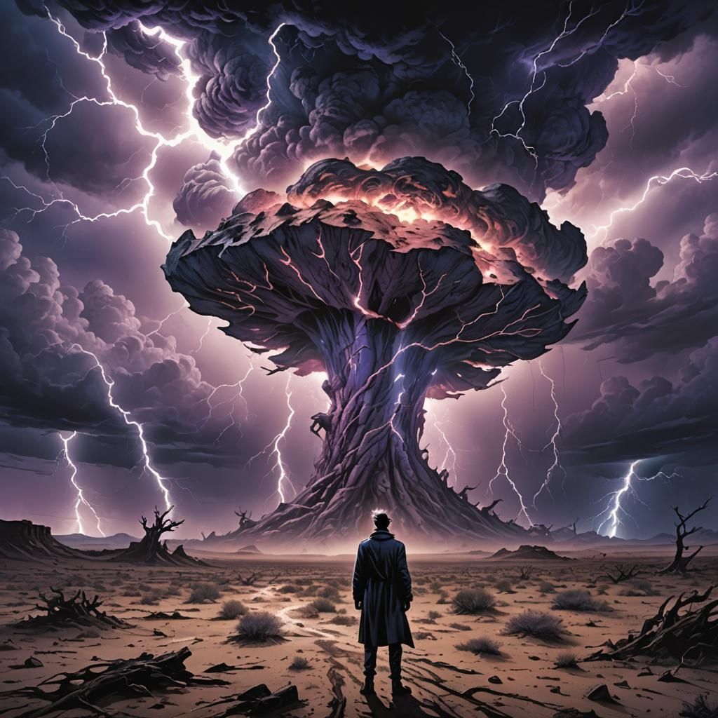 Desert Wasteland with Giant Fungus in Comic Book Style