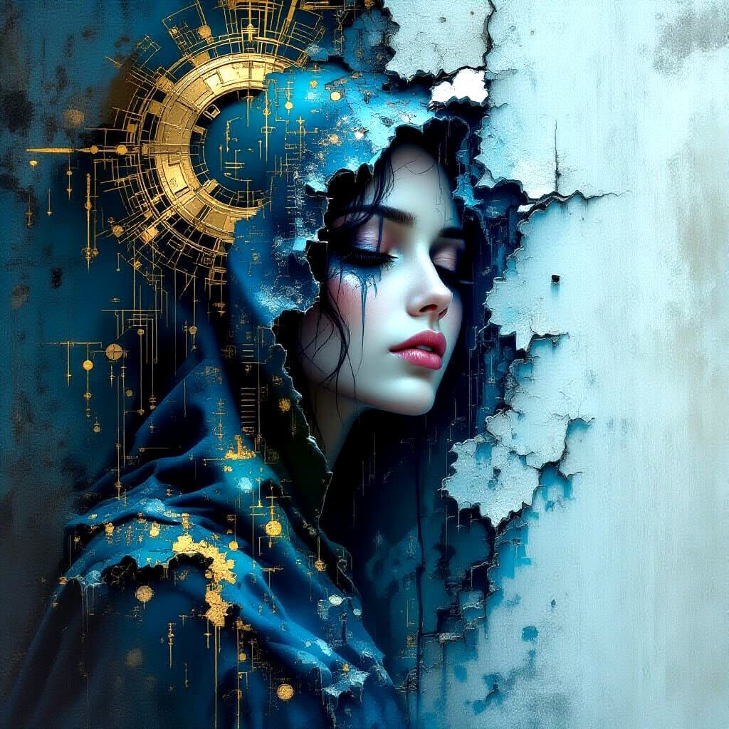 Melancholic Figure Dissolving Into Wall Amidst Byzantine and...