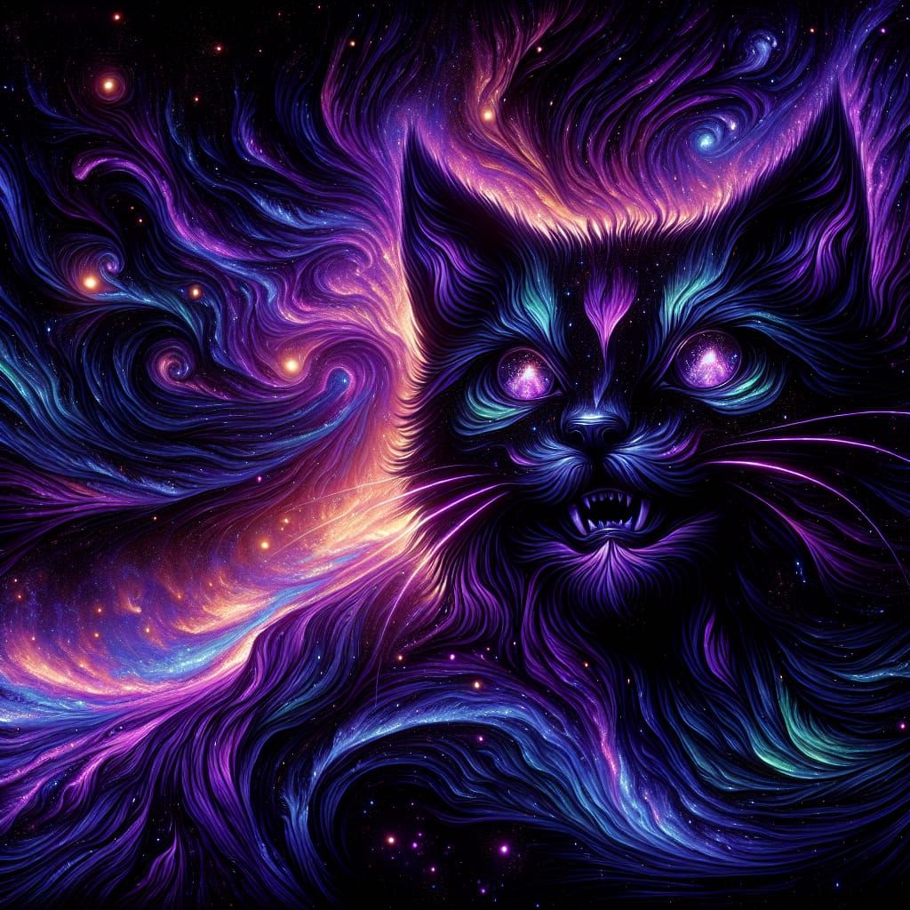 Cosmic Cat in Starry Waters: A Digital Art Creature
