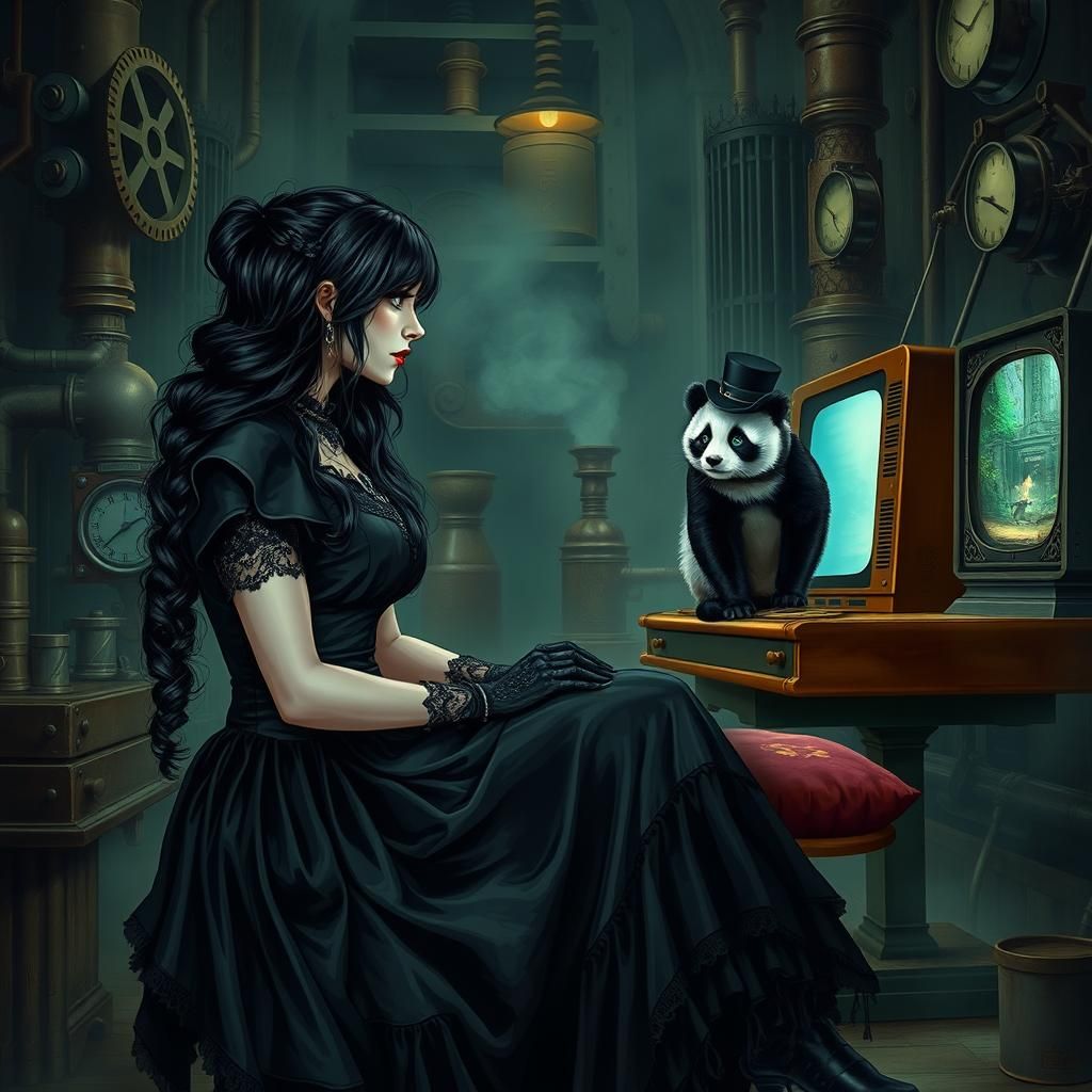 Gothic Steam Witch Gaming with Panda