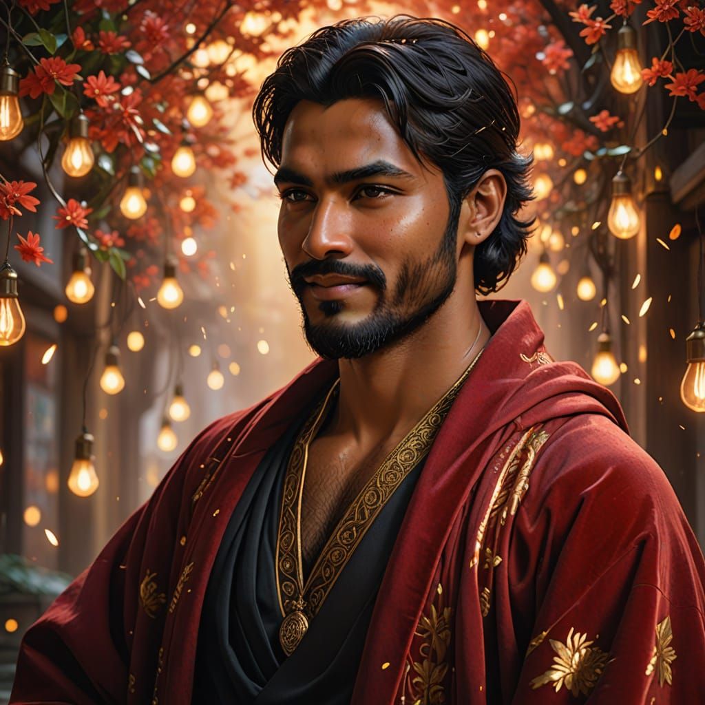 Sensual Afghan Indian Gentleman in Velvet Robe