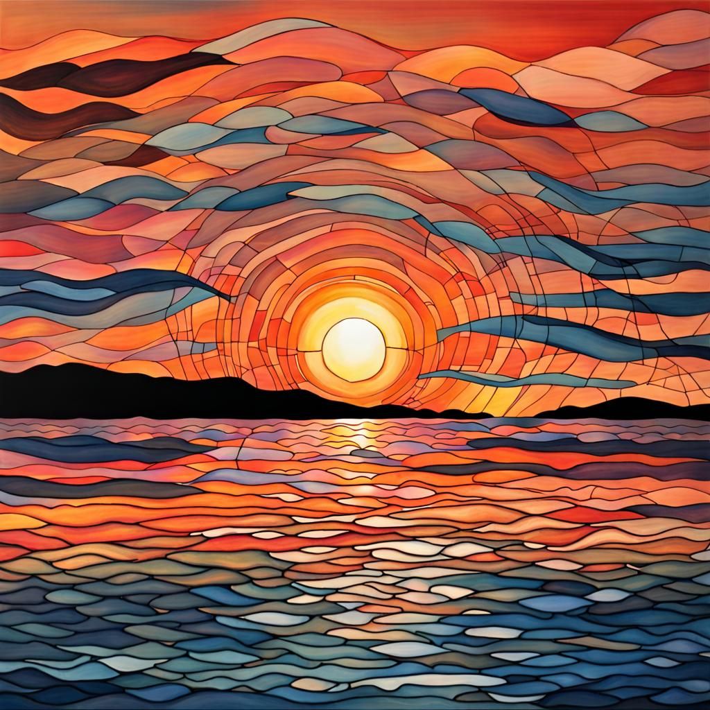 Neurographic Art: Sunset Over Ocean