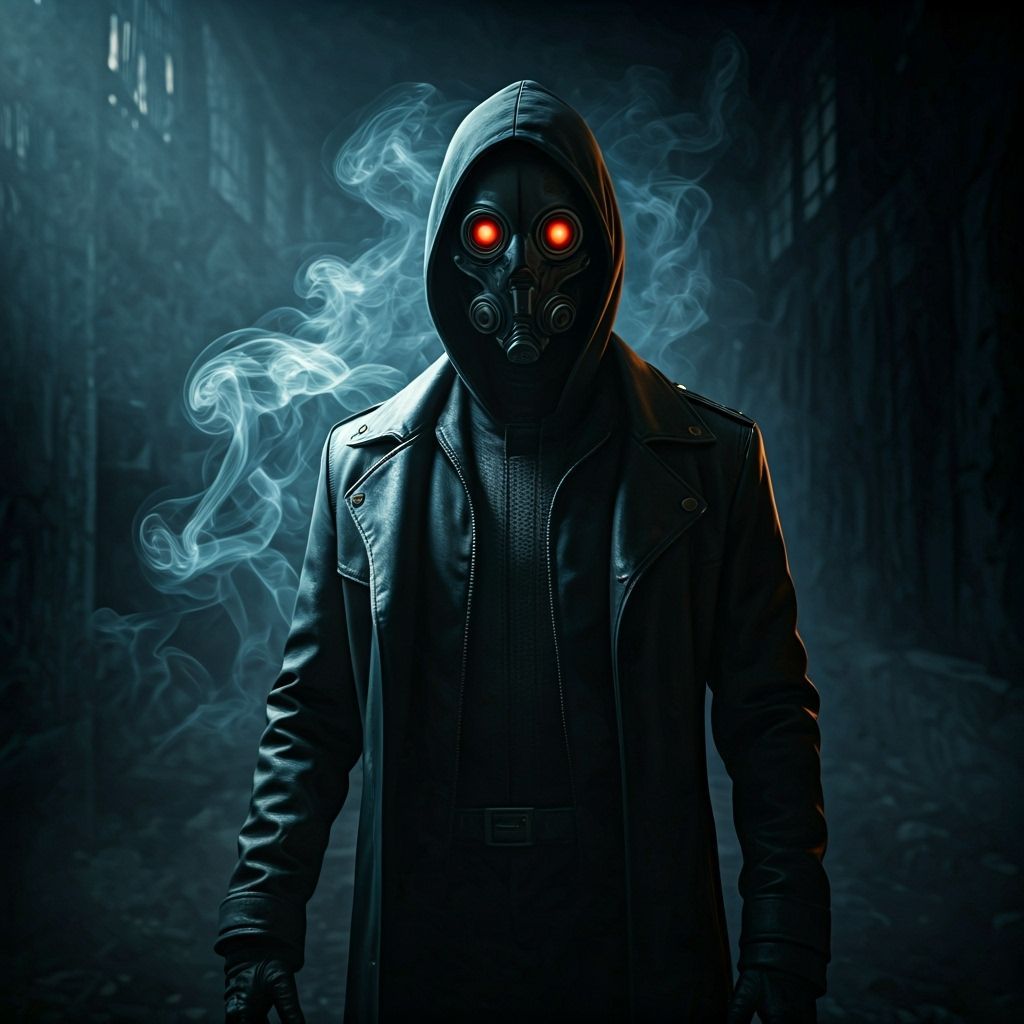 Mysterious Figure Behind Smoke Veil in Eerie Lighting