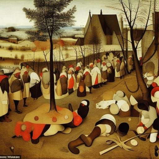 Bruegel-esque Rustic Scene with Figures and Nature