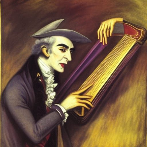 Vampire Lord Plays Harp in Gainsborough Style