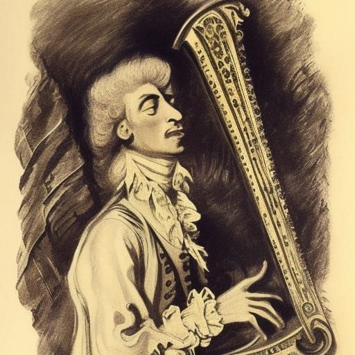 Kind Vampire Lord Playing Harp in Classical Style