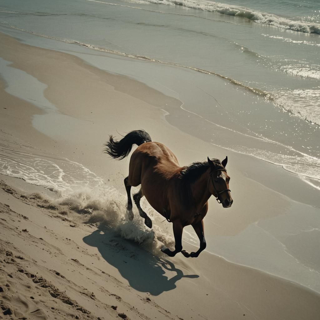 Horse Running on Beach in Cinematic Style