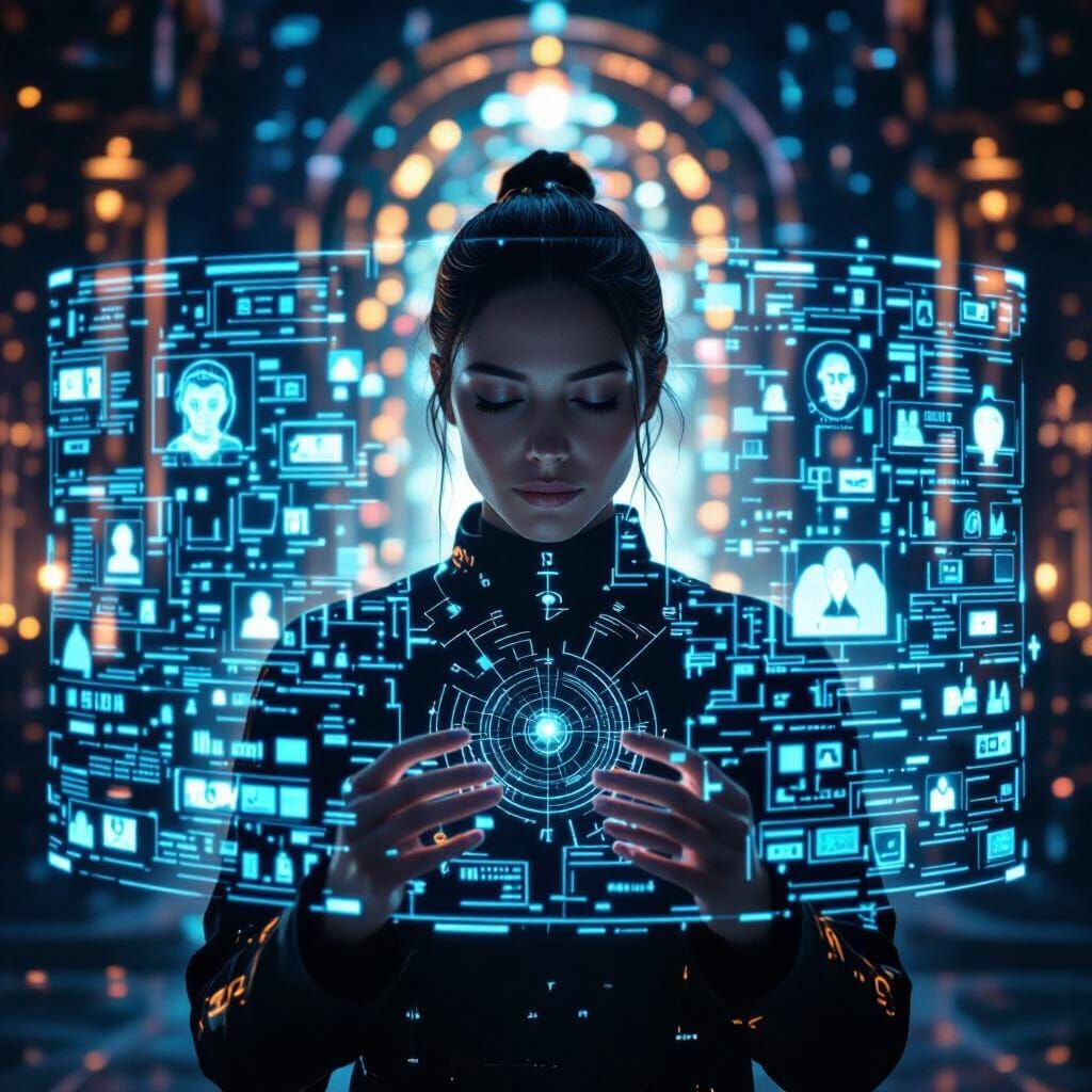 Hyperrealistic Figure Reprogramming Inner Systems with Holog...