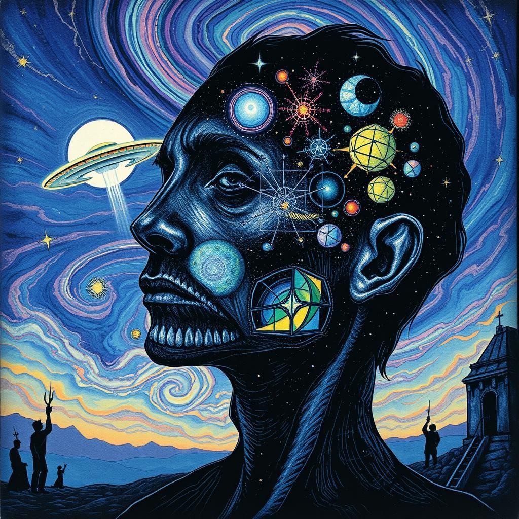 Surreal UFO Namaste in Alcohol Ink Style