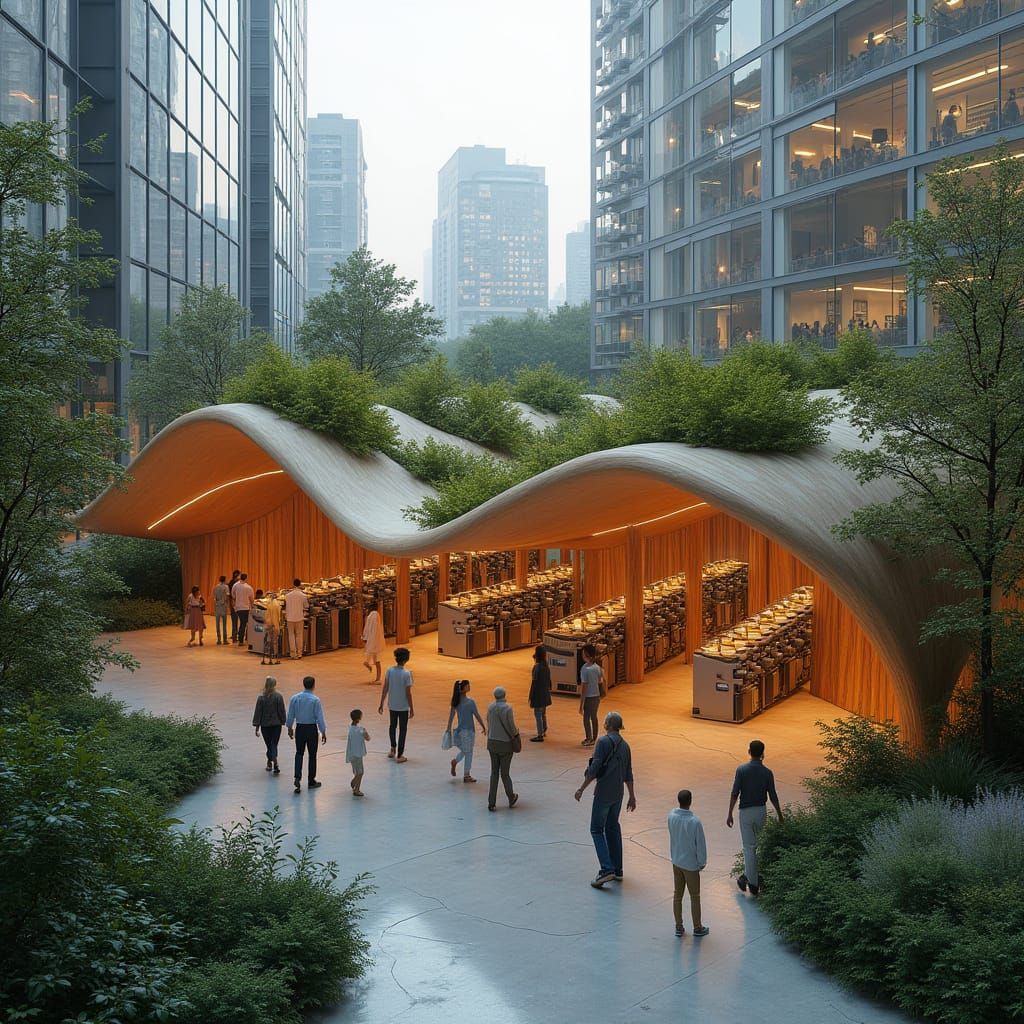 Futuristic Organic Data Center with Timber Canopy